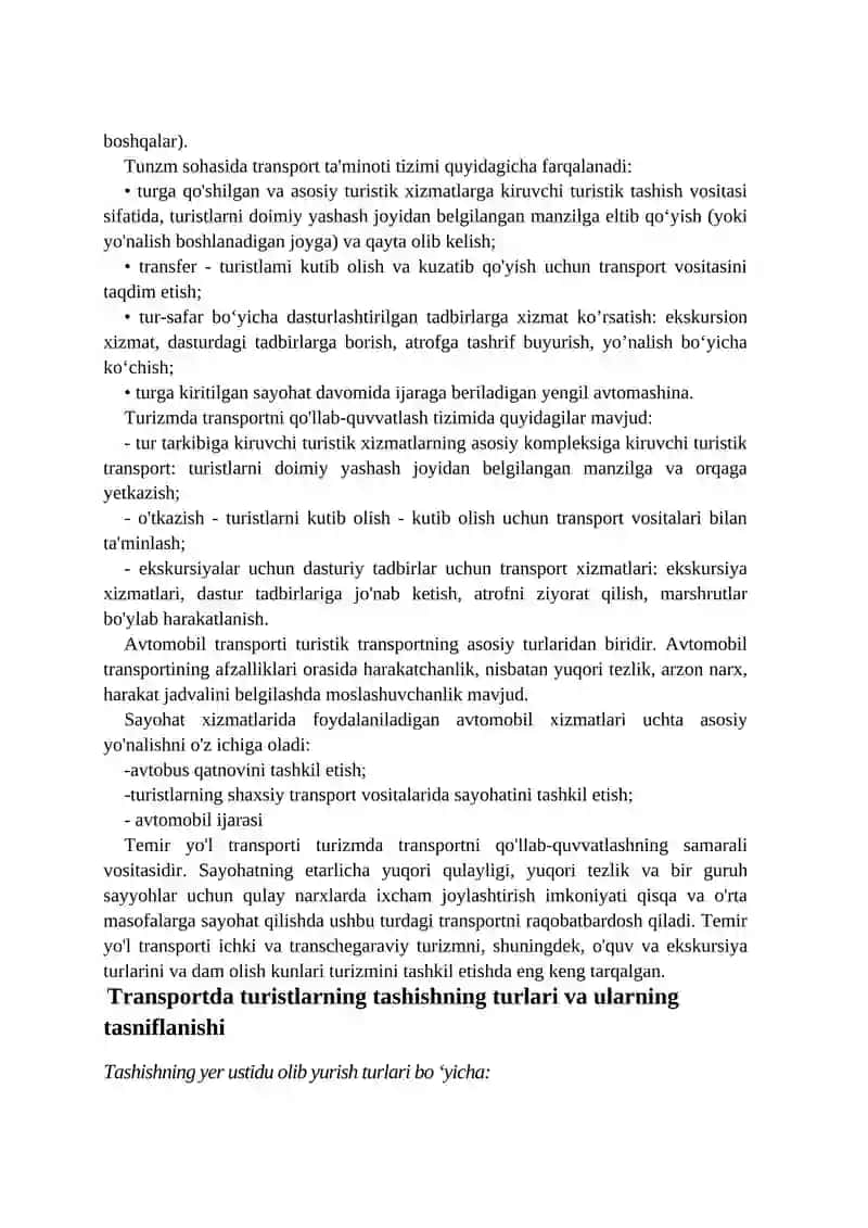 Turizmda logistikasida tashish turlari va ularning tasniflanishi 3