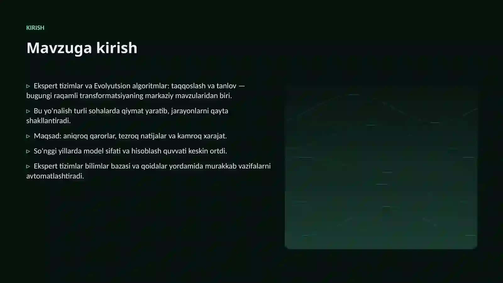 Ekspert tizimlar va Evolyutsion algoritmlar: taqqoslash va tanlov 3