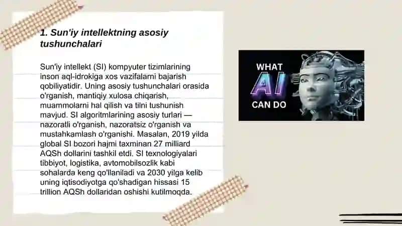 Zamonaviy axborot texnalogiyalari. Suniy intelekt AI. Informatika 3
