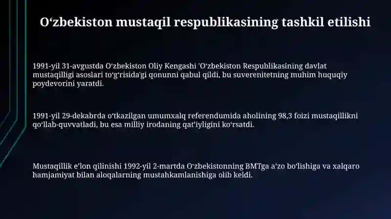 Oʻzbekiston Respublikasining tashkil topishi va uning tarixiy ahamiyati 3