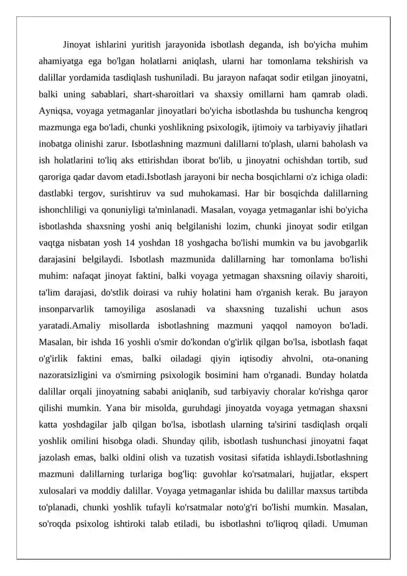 Voyaga yetmaganlarning jinoyatlari haqidagi ishlarda isbotlanishi lozim bo‘lgan holatlar 3