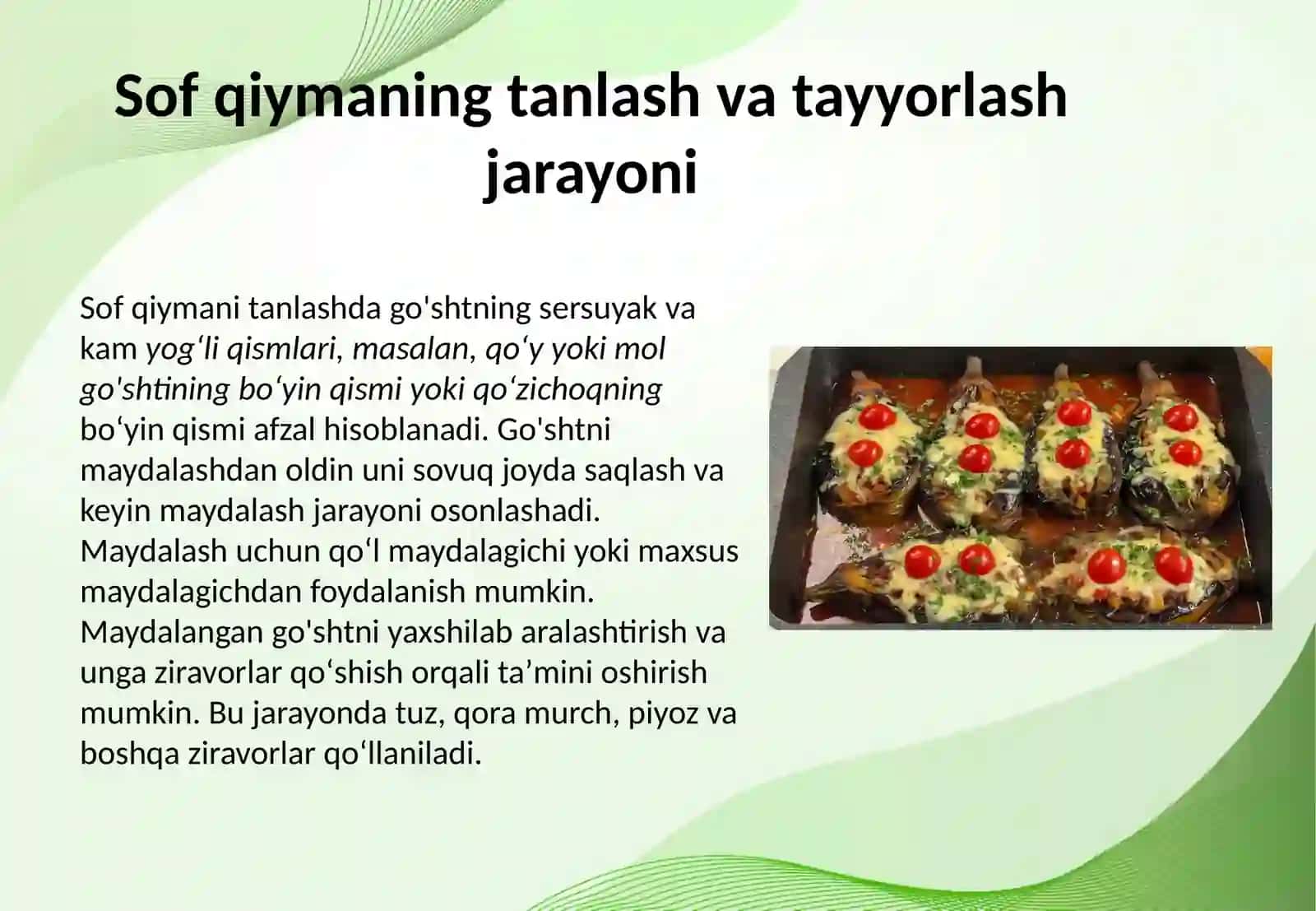 Yopib (toblab)pishirilgan go'sht taomlari. Sof qiymali go'sht taomlarining tayyorlanishi 3