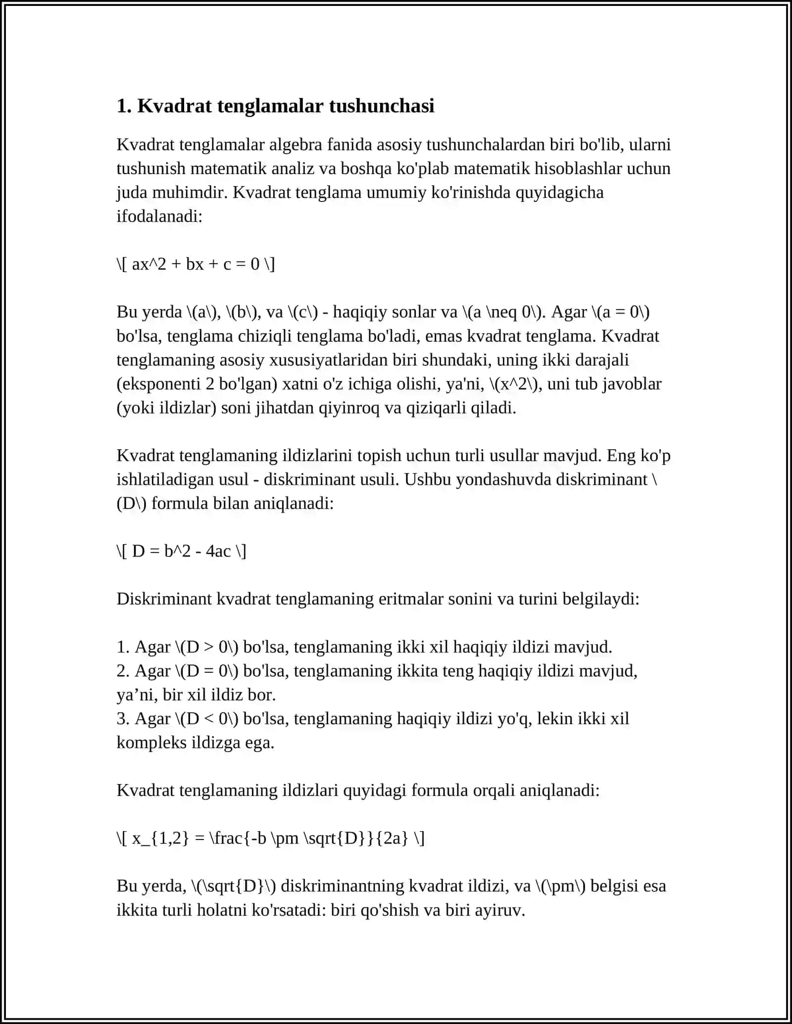 8-SINF ALGEBRA KURSIDA KVADRAT TENGLAMALAR MAVZUSINI O'QITISH 3