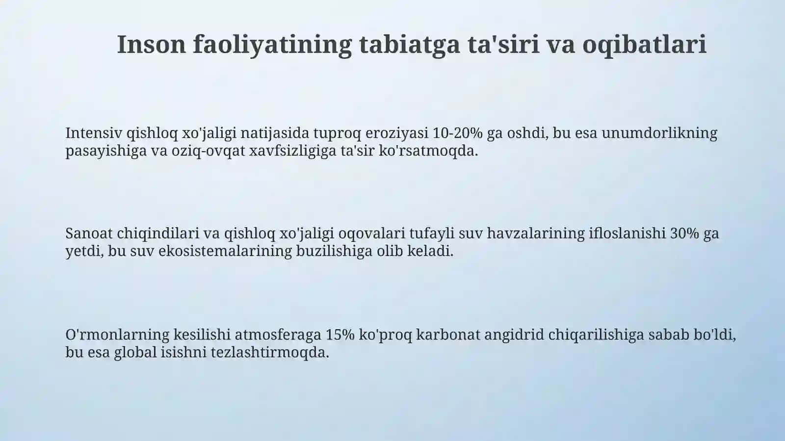 Inson faoliyatining tabiatga ta'siri va tabiatning javobi 3