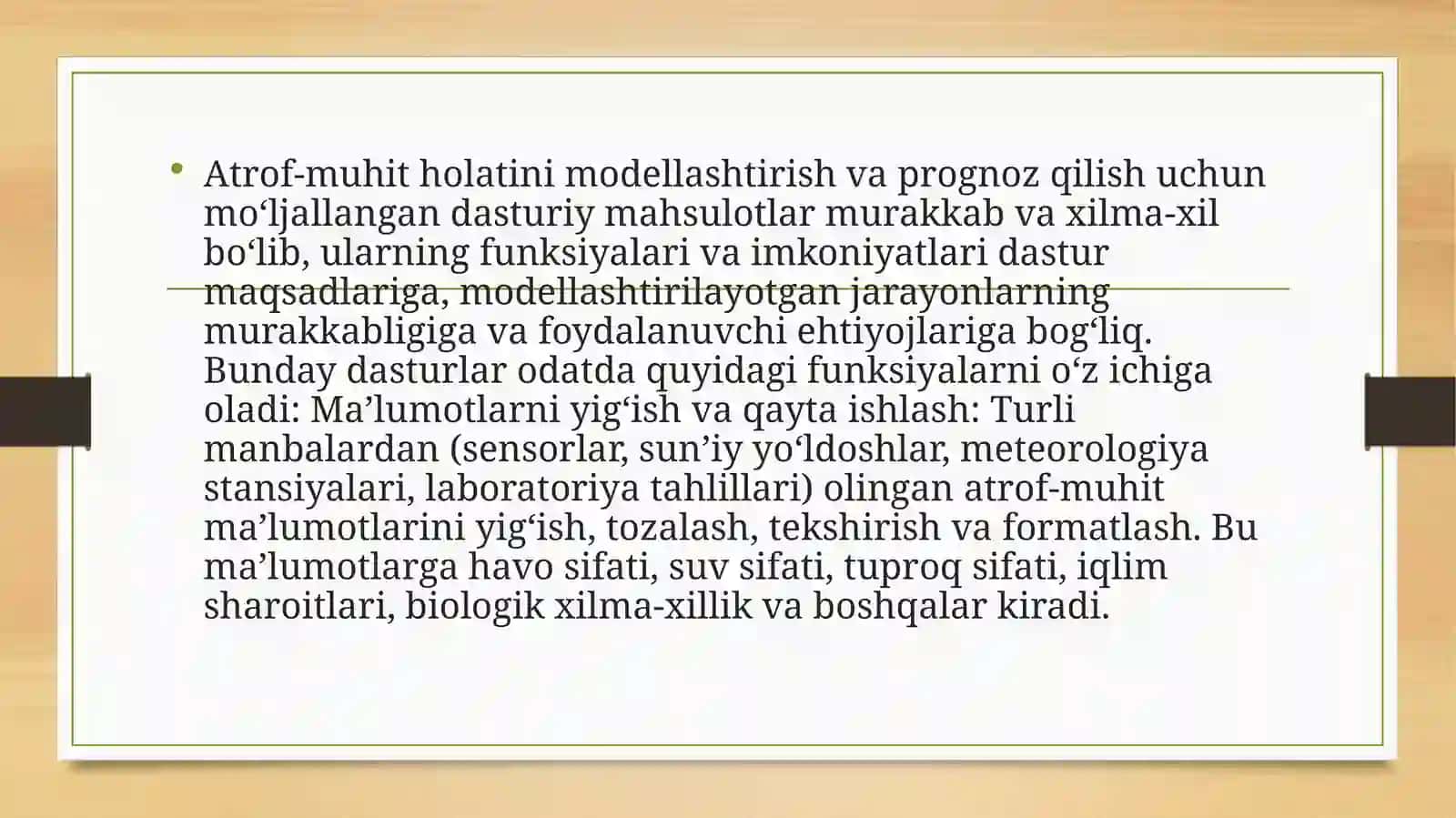 ATROF-MUHITXOLATINI MODELLASHTIRISH VA PRAGNOZ QILISH BO’YCHADASTURIY MAXSULOTLAR 3