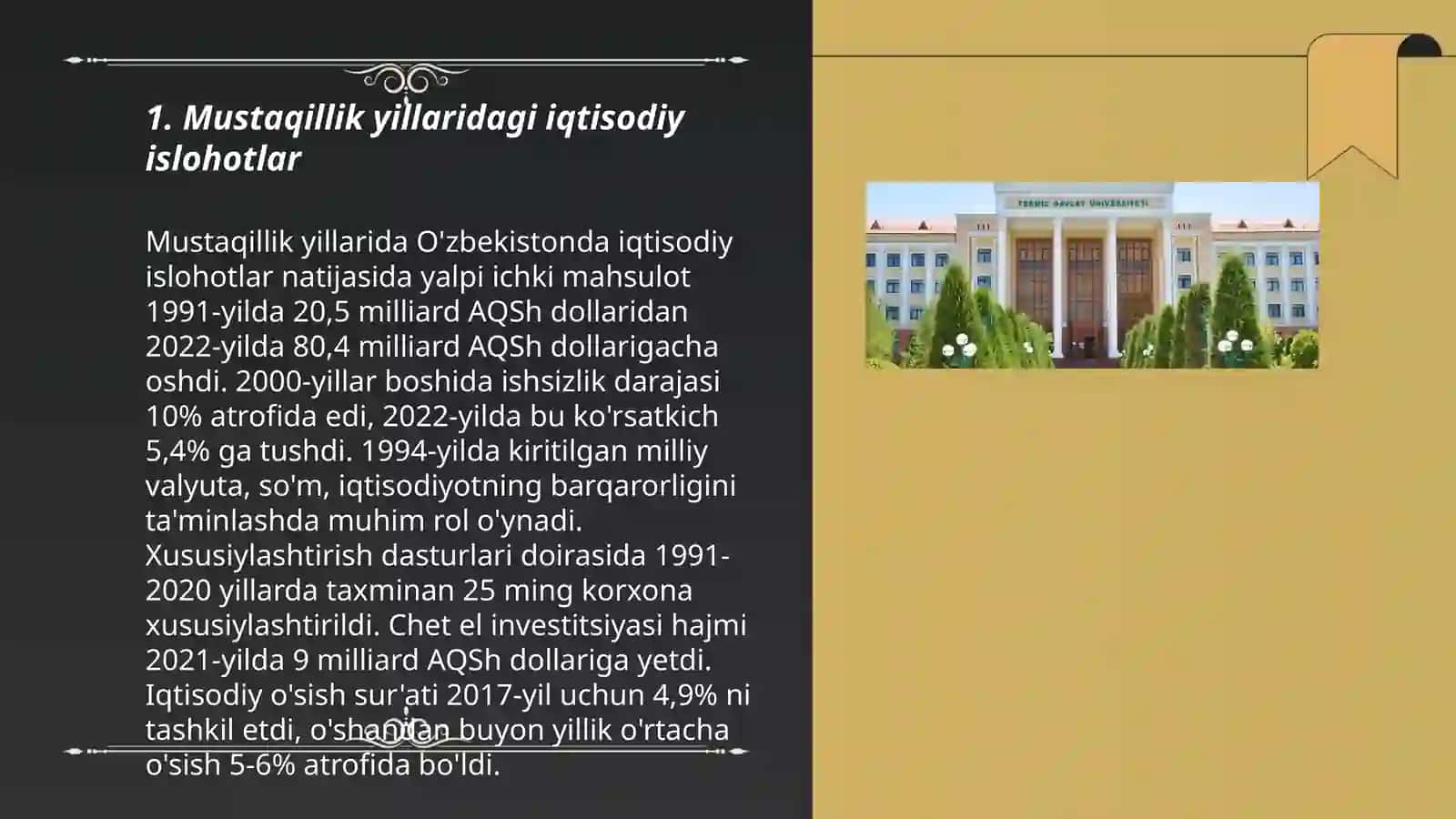 Òzbekiston Respublikasi iqtisodiyoti unda bòlgan òzgarishlar òsish suratlari 3