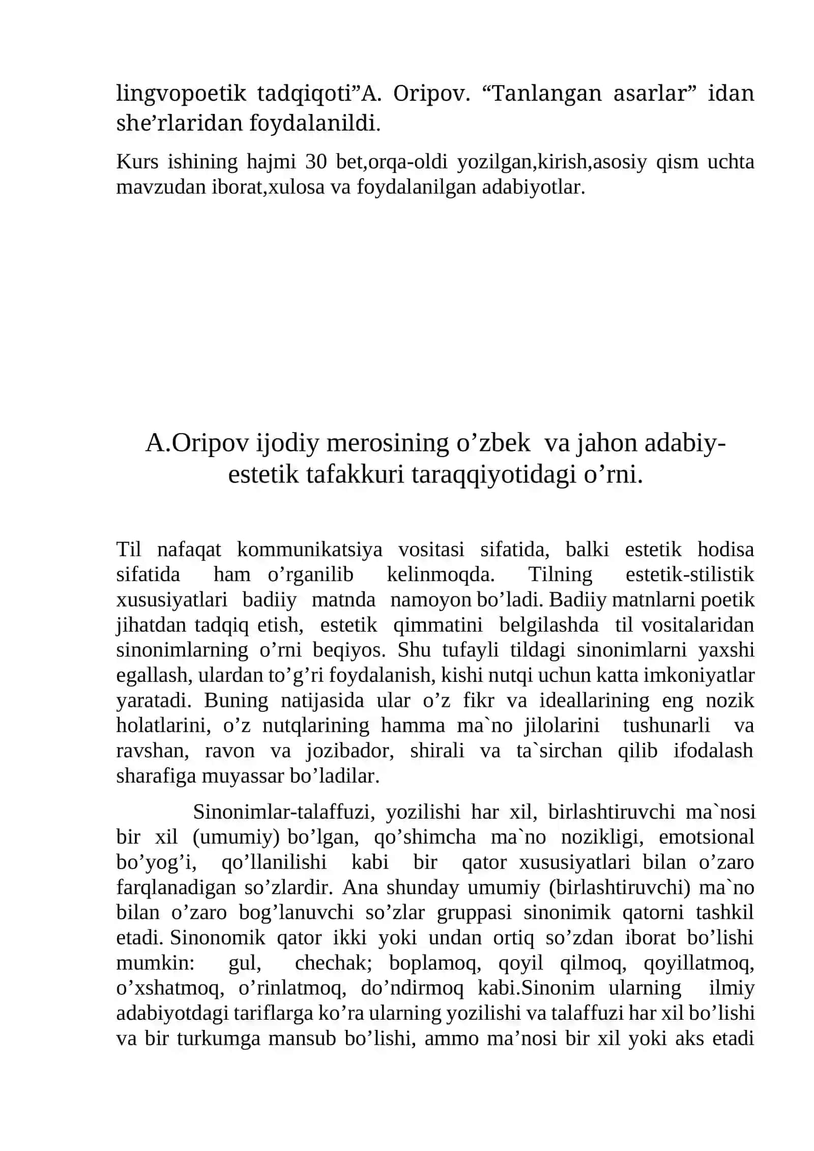 Til o'qitish metodikasi - Abdulla Oripovning she'rlariga asoslangan kurs ishi 3