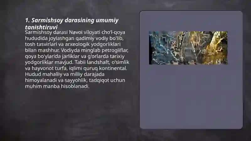 Sarmishsoy darasi haqida maʼlumot bering 3