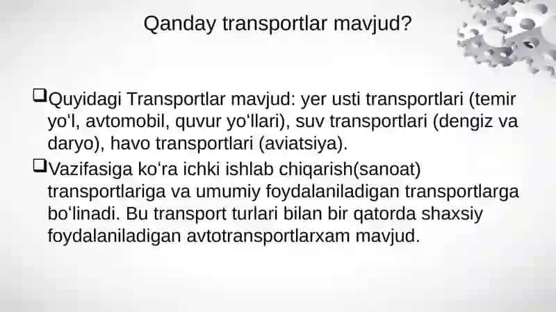 Transport tizimlaring tasnifi 3