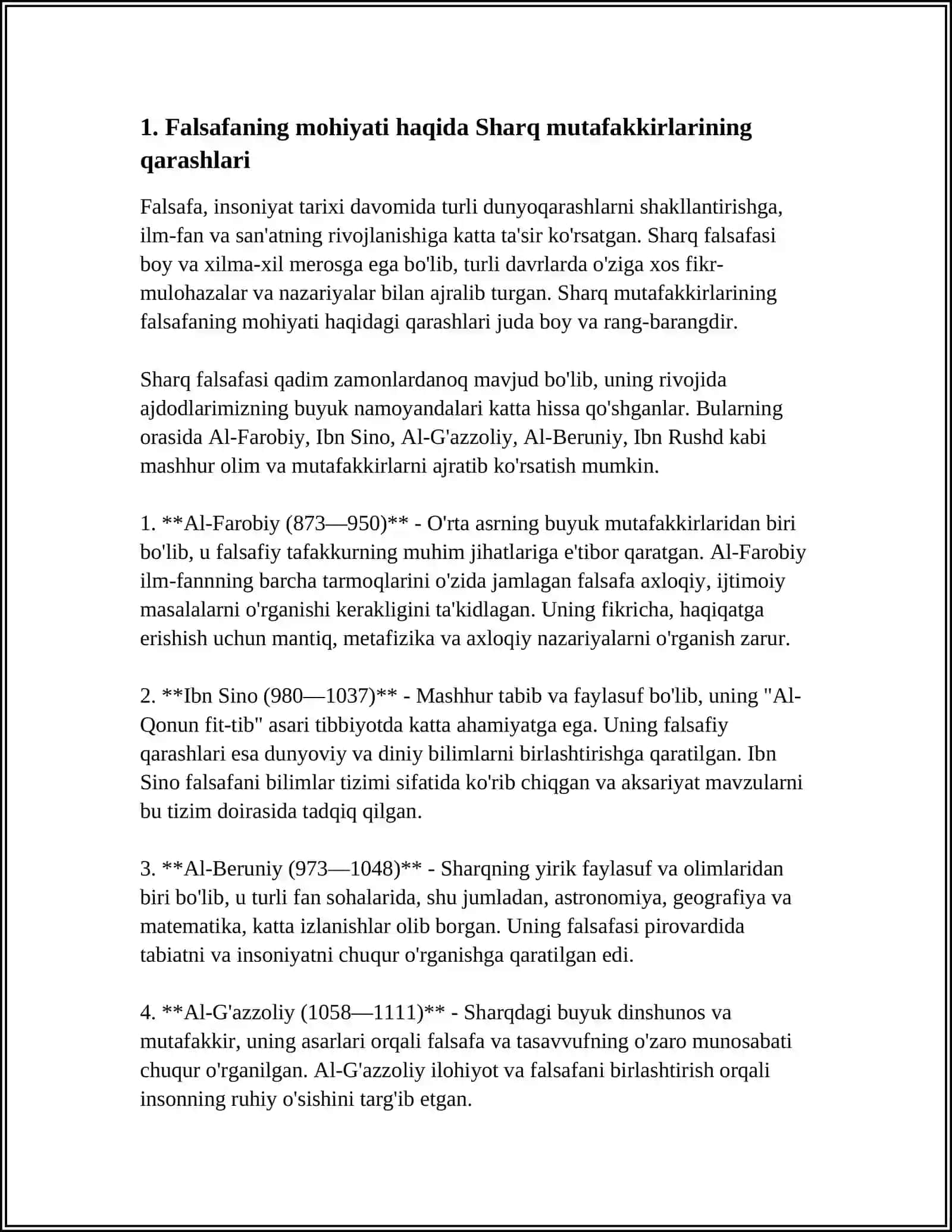 FALSAFANING MOHIYATIGA OID SHARQ VA GARB MUTAFAKKIRLARI TARIFLASH 3