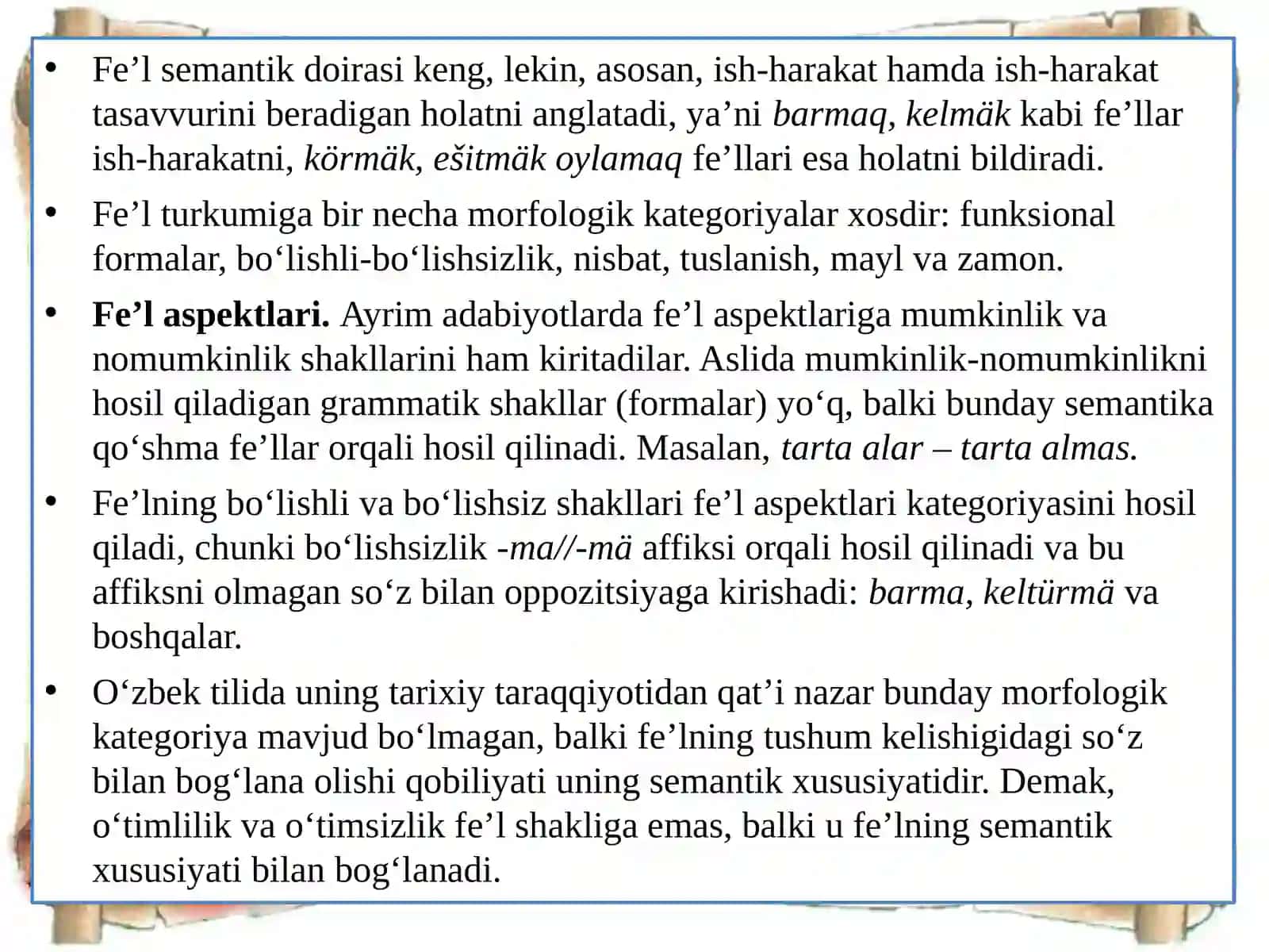 ESKI O’ZBEK TILIDA FE’LNING SHAXS-SON, MAYL VA ZAMON SHAKLLARI 3