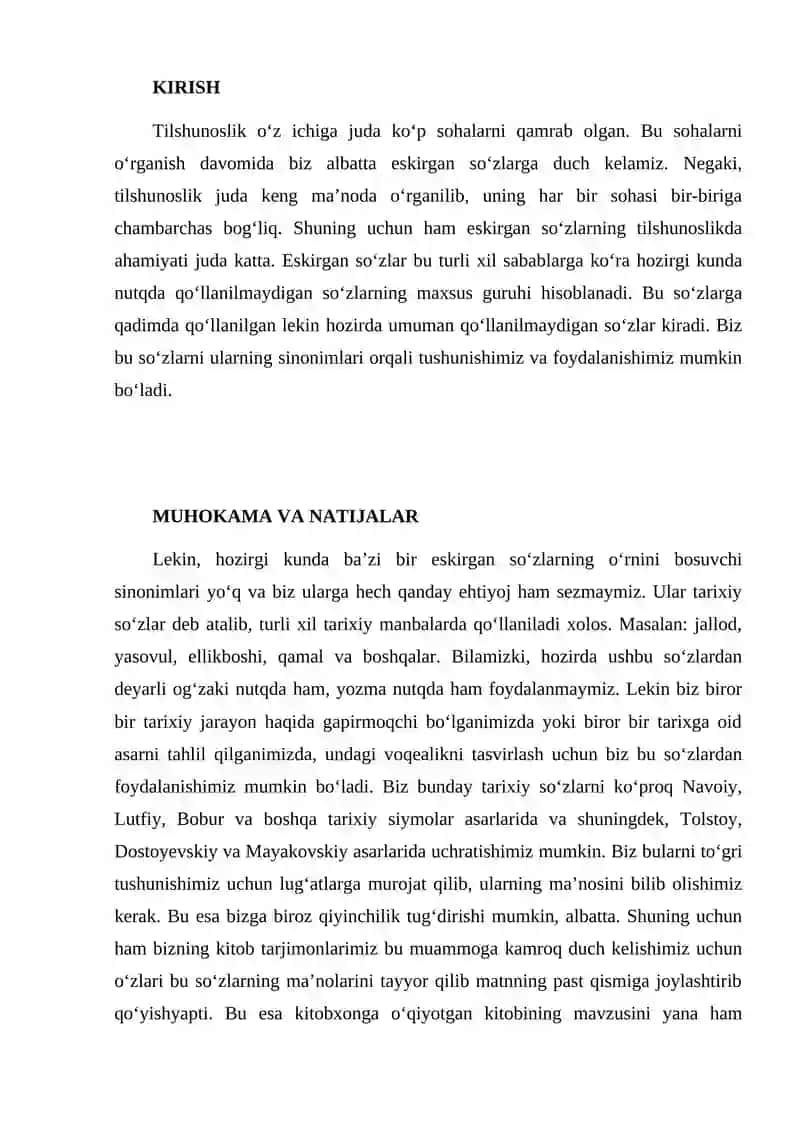 Kurs ishi ESKIRGAN SOʻZLARNING USLUBIY VOSITA SIFATIDA QOʻLLANILISHI 3