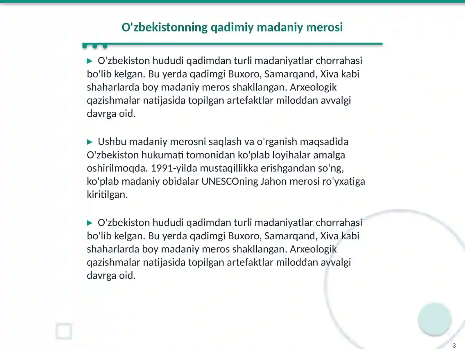 O'zbekistonning jahon madaniyati Va sanatiga qo'shayotgan hissasi 3