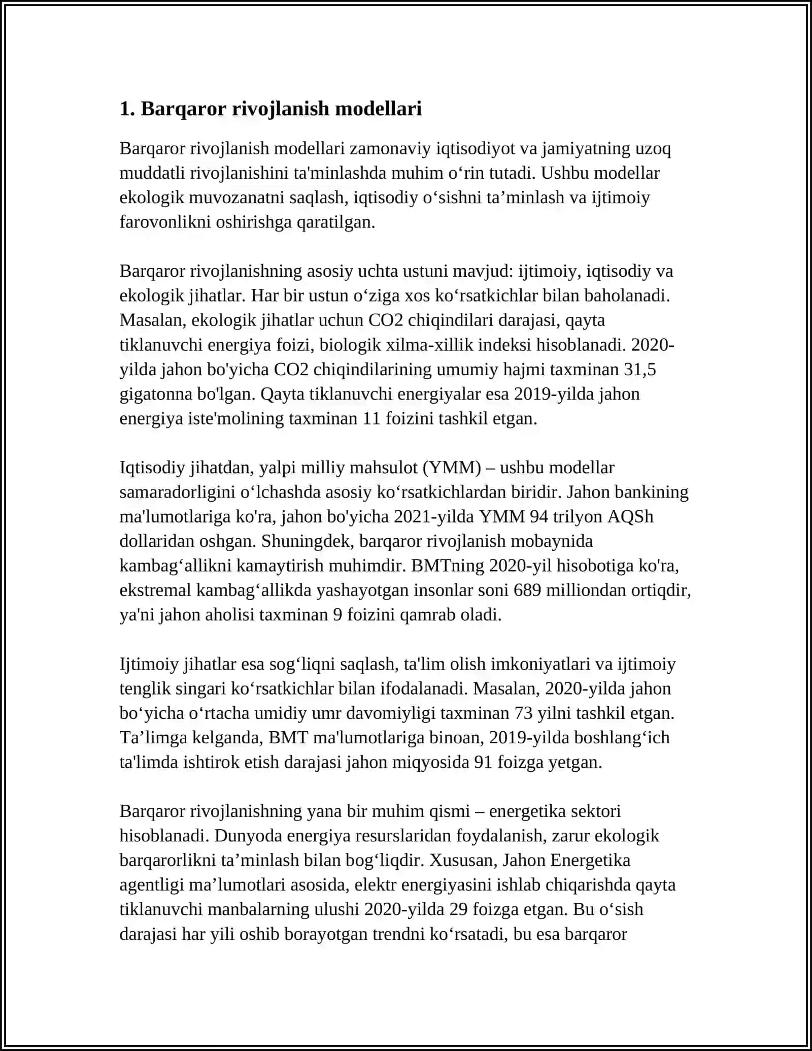 YASHIL IQTISODIYOTDA “ ZAMONAVIY IQTISODIY O’SISH MODELLARI” 3