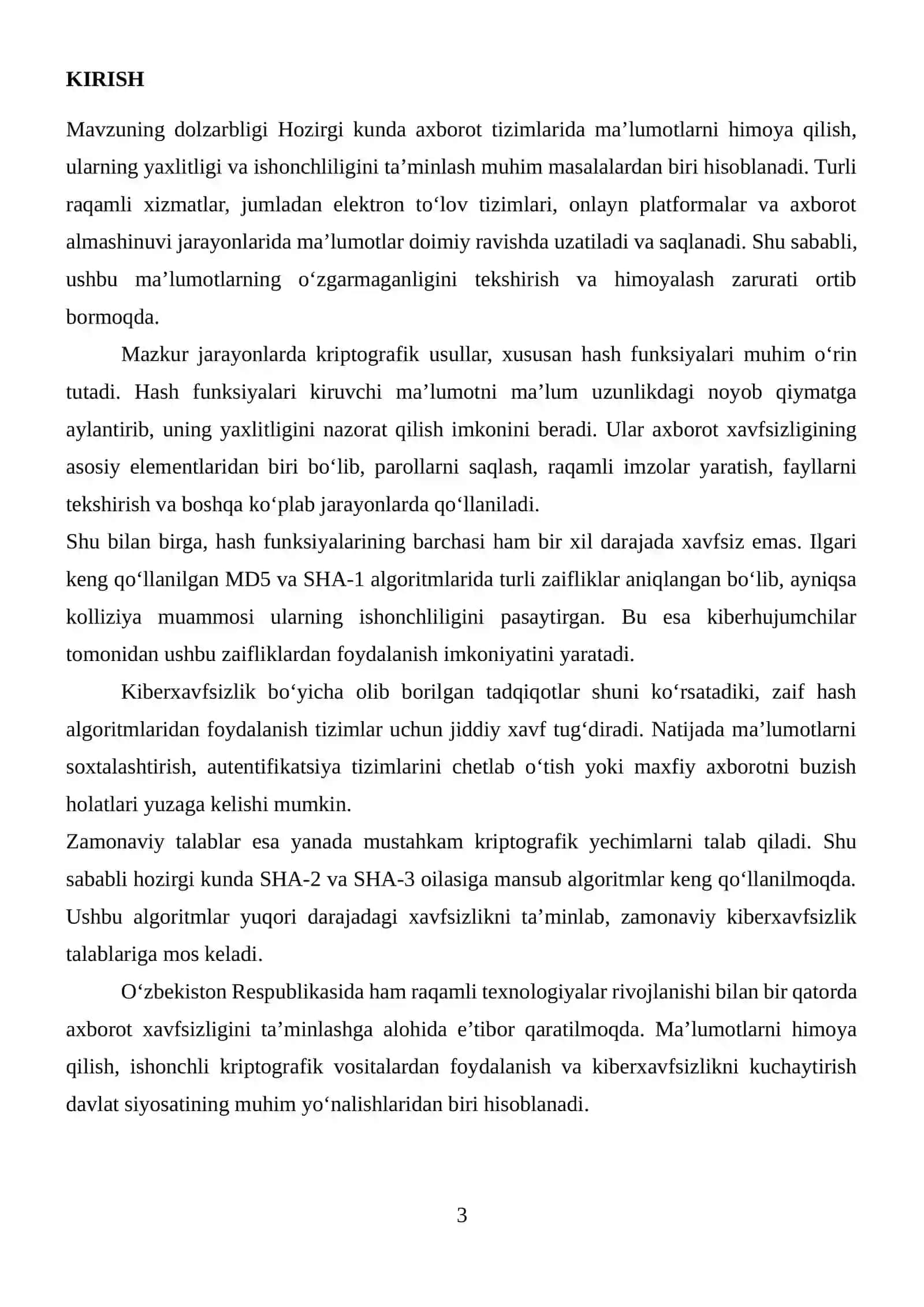 Hash funksiyalari MD5,Sha oilasi va ularning xavfsizligi 3