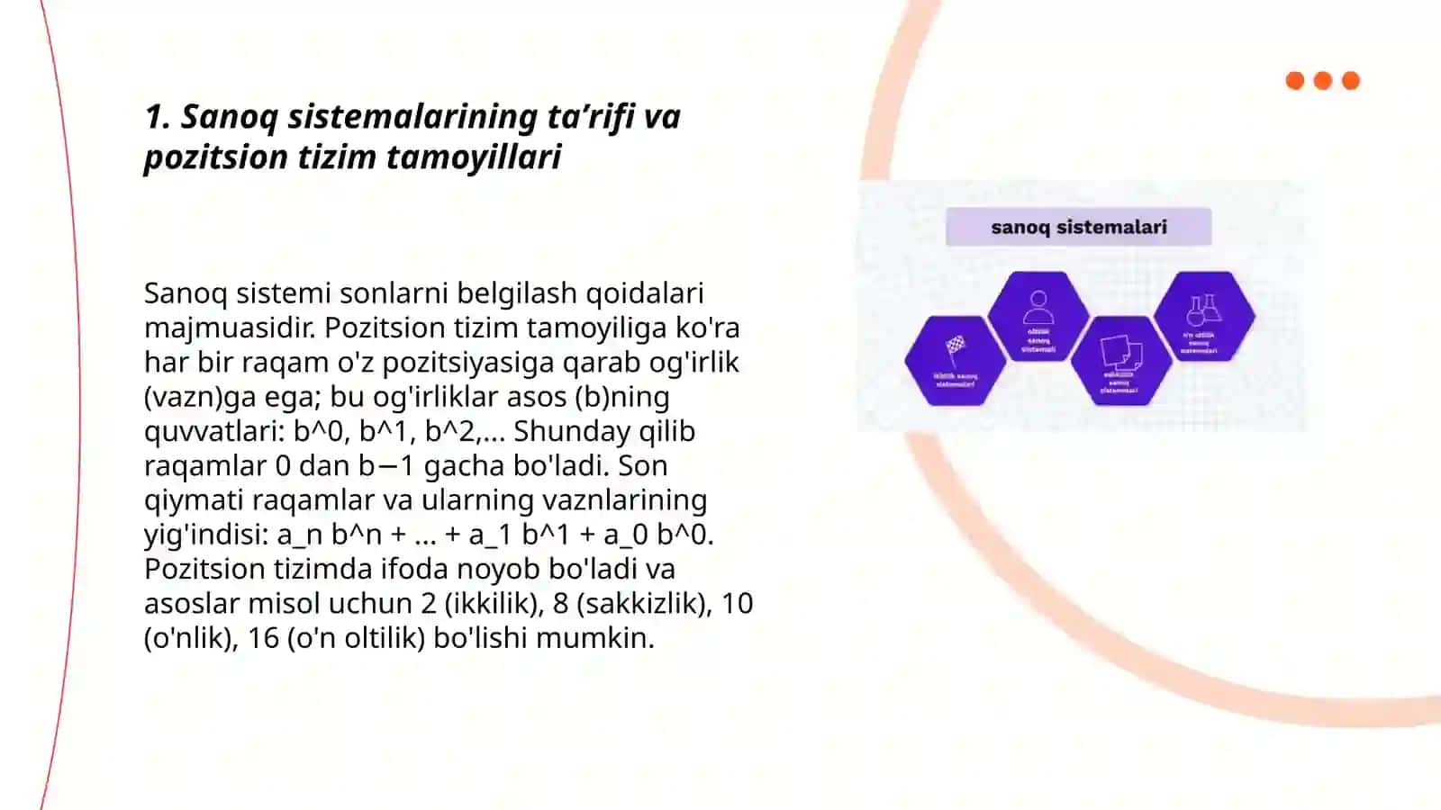 Sanoq sistemalari va ular ustida amallar 3