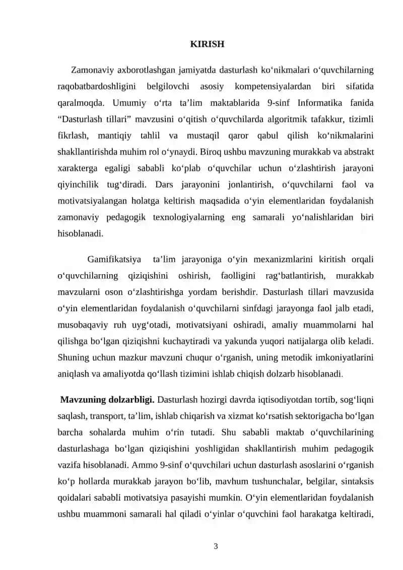 9-sinfda Dasturlash tillari mavzusida o‘yin elementlaridan foydalanish samaradorligi 3