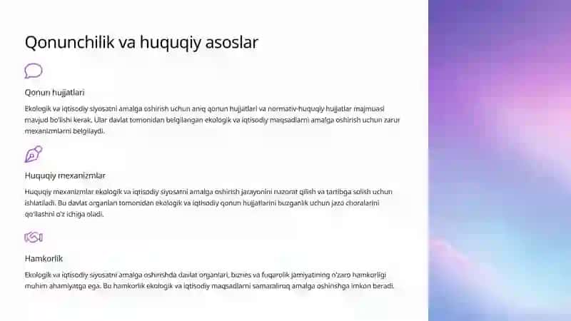 Ekologik va Iqtisodiy Siyosatni Amalga Oshirish Mexanizmlari 3