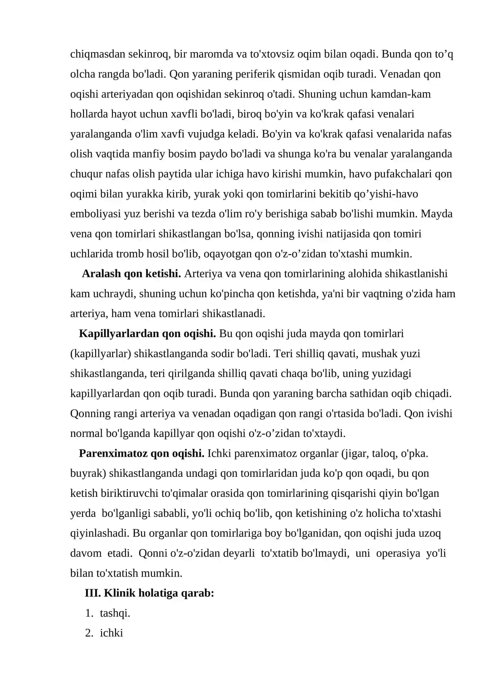 Qon ketishi. Qon va uning o'rnini bosuvchi suyuqliklarni quyish 3