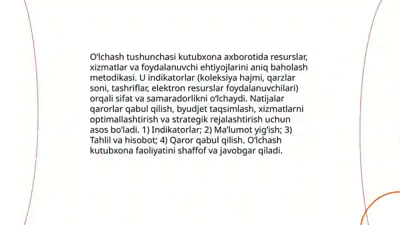 Oʻlchashlarning Kutubxona axborotidagi ahamiyati 3