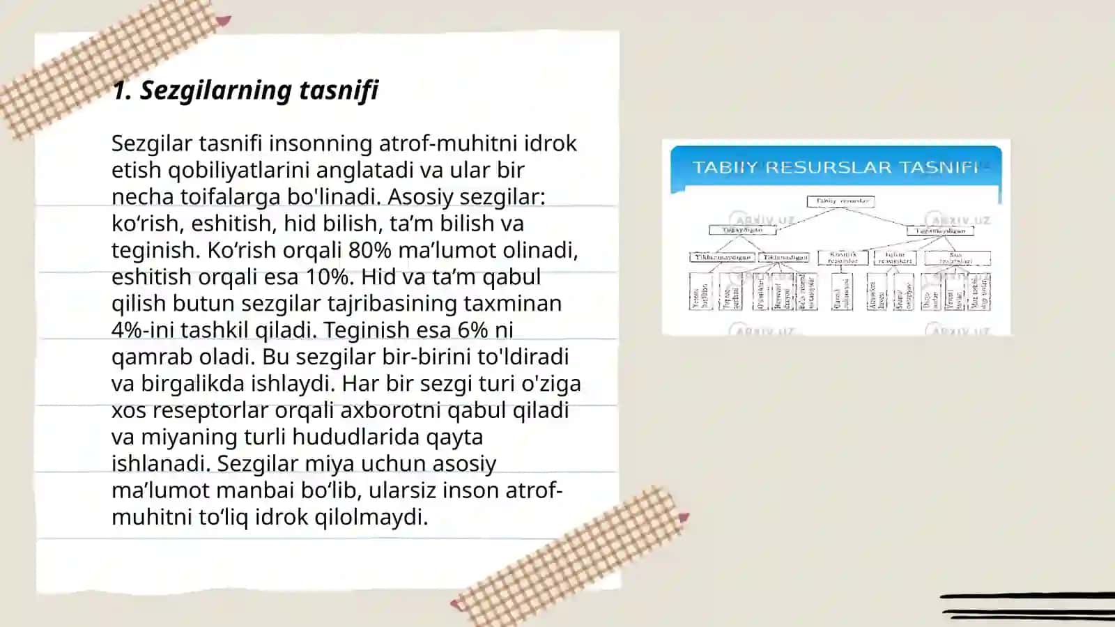 Sezgilarning tasnifi sezgilarning turlari sezgi sohasidagi qonuniyatlar 3