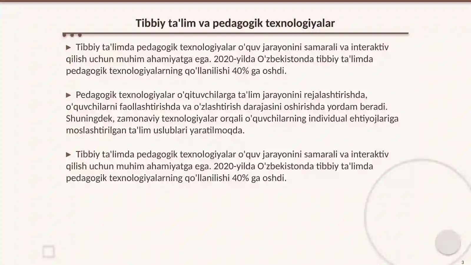 Tibbiy ta'limda zamonaviy pedagogik texnologiyalarning qo 'llanilishi 3