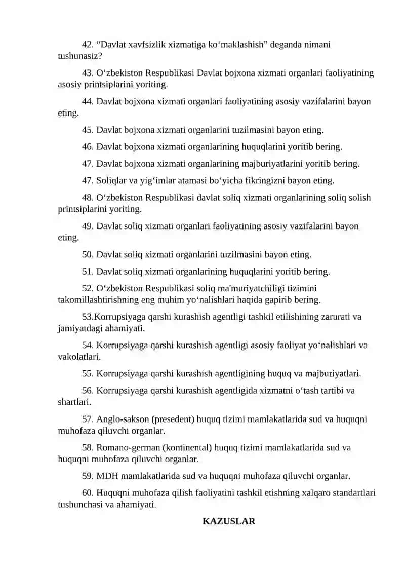 “SUD VA HUQUQNI MUHOFAZA QILUVCHI ORGANLAR” MODULI YAKUNIY NAZORAT TOPSHIRIQLARI 3