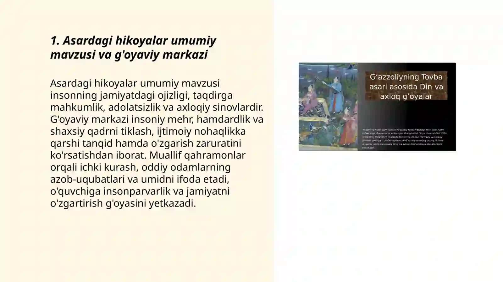 Sabotu ojizun"asari tarkibidagi hikoyalarni sharhlash 3