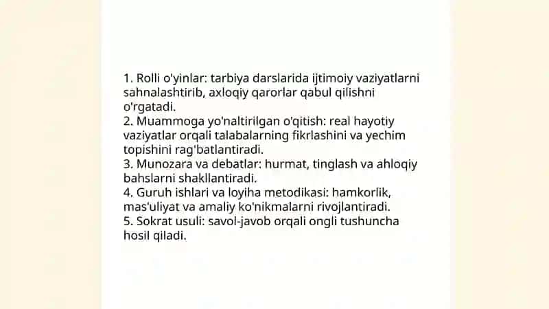 Tarbiya fanini o'qitish metod va vositalari 3