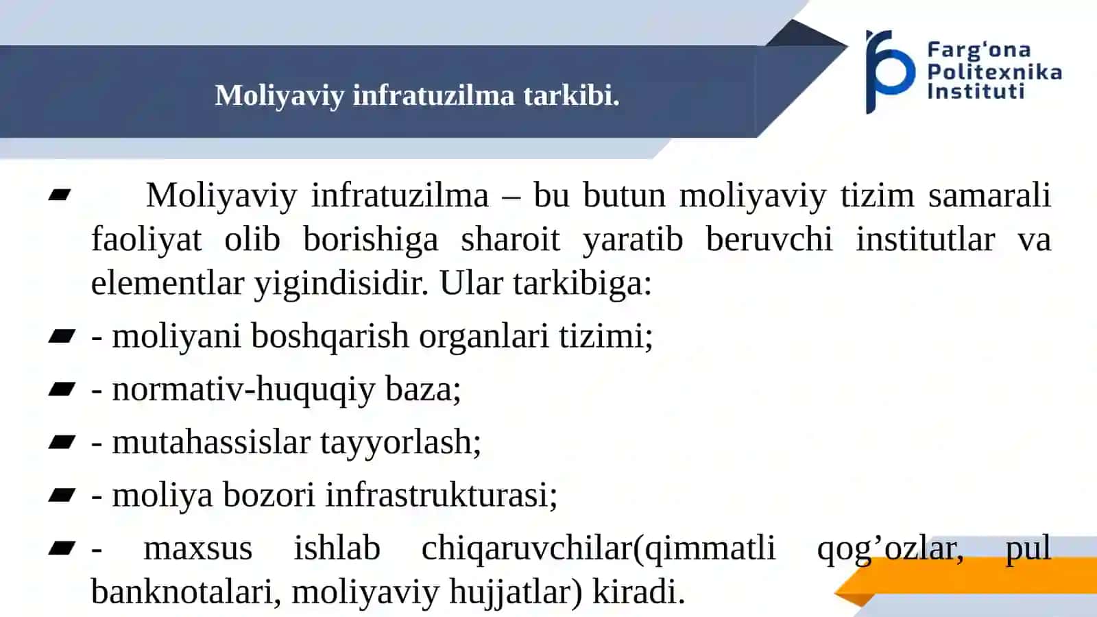 Moliyaviy infratuzilma va moliyaviy tizimni tartibga solish 3