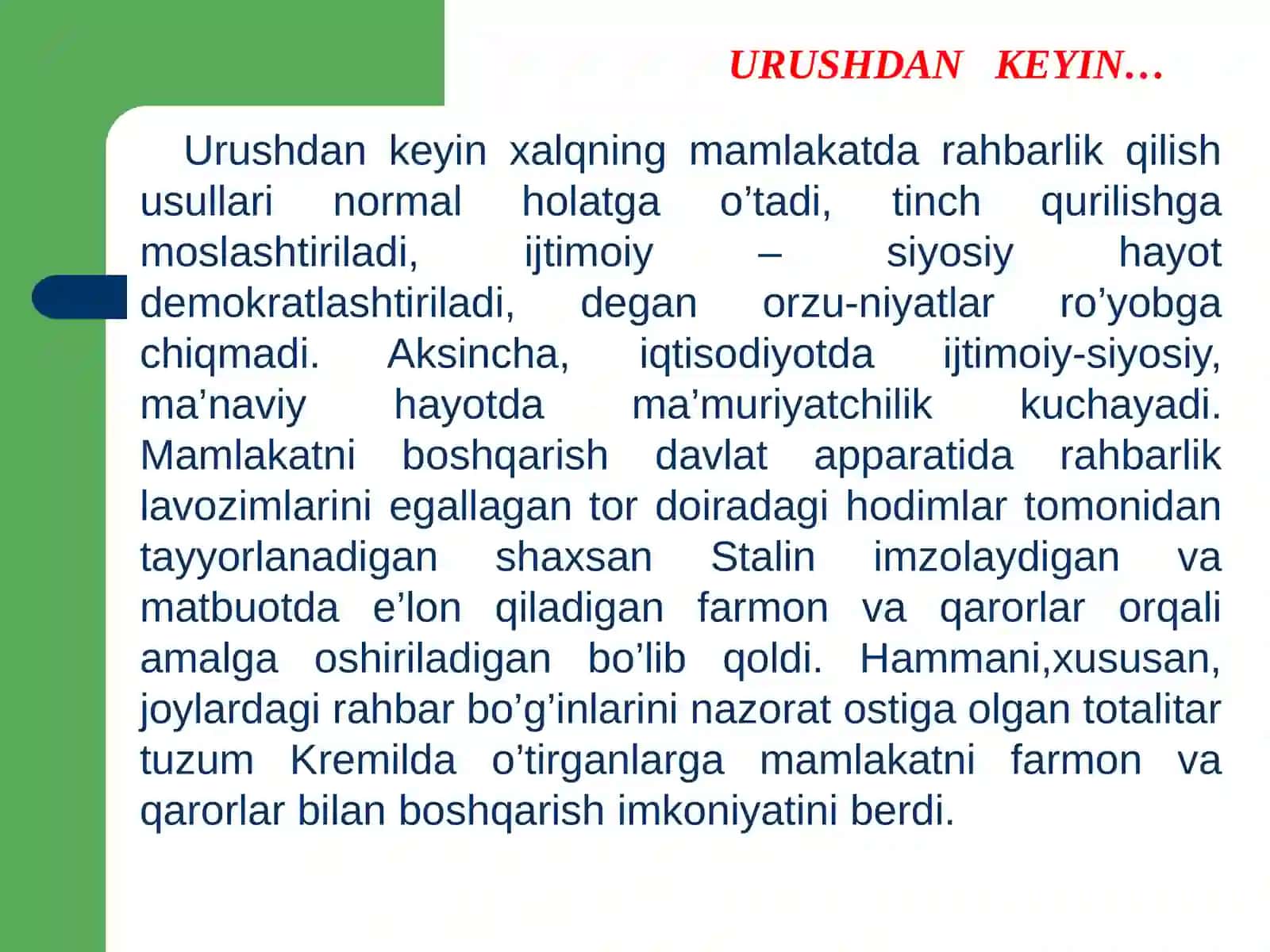 Urushdan keyingi xalqning mamlakat darahbarlik qilish usullari 3