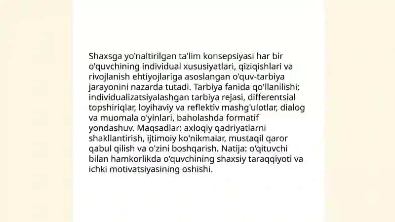 Tarbiya fanini òqitishda shaxsga yònaltirilgan ta'lim texnalogiyalarning ahamiyati 3