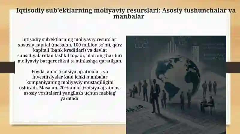 Xo‘jalik yurituvchi subyektlarning moliyaviy resurslari, ularning manbalari 3