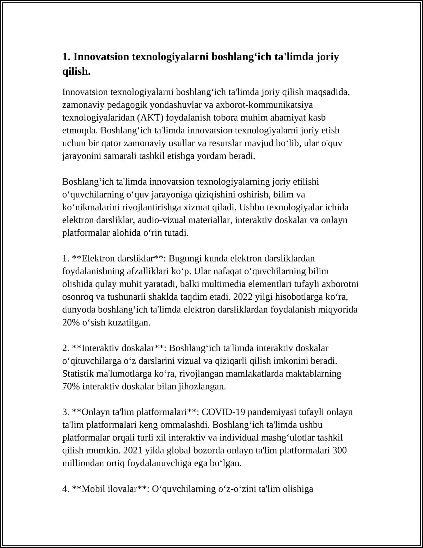 BOSHLANGʻICH TAʼLIMDA SINFDAN TASHQARI ISHLARDA INNOVATSION TEXNOLOGIYALARNI QOʻLLASH 3