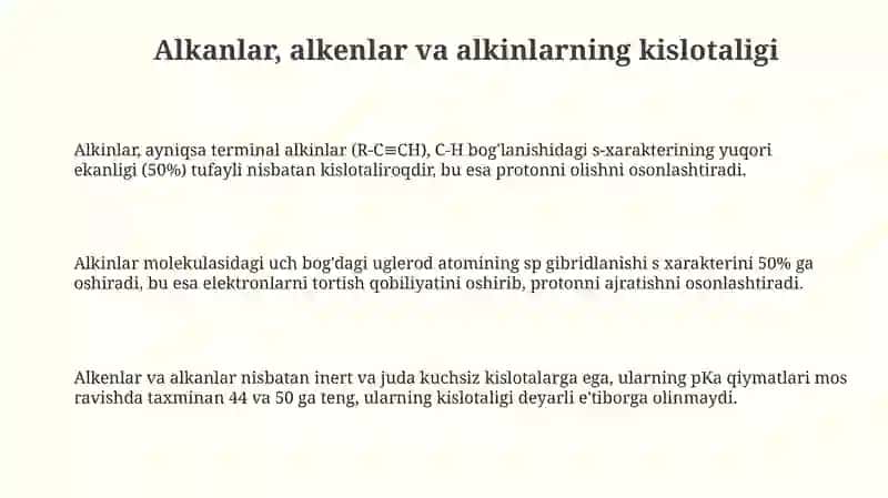 Organik birikmalarning kislotali va asosli xossalari 3