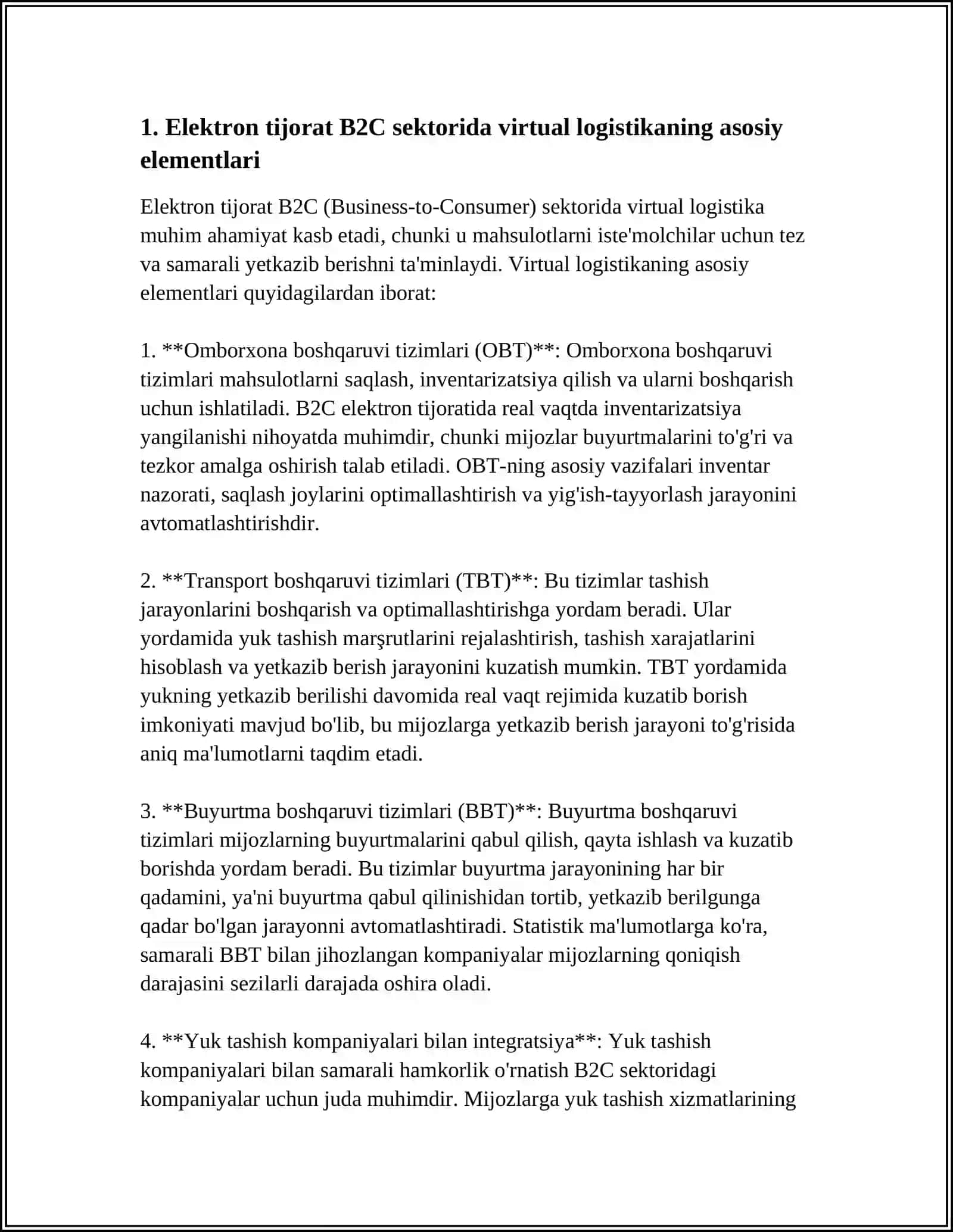 ELEKTRON TIJORATNI B2C SEKTORIDA VIRTUAL LOGISTIKANI XUSUSIYATLARI 3