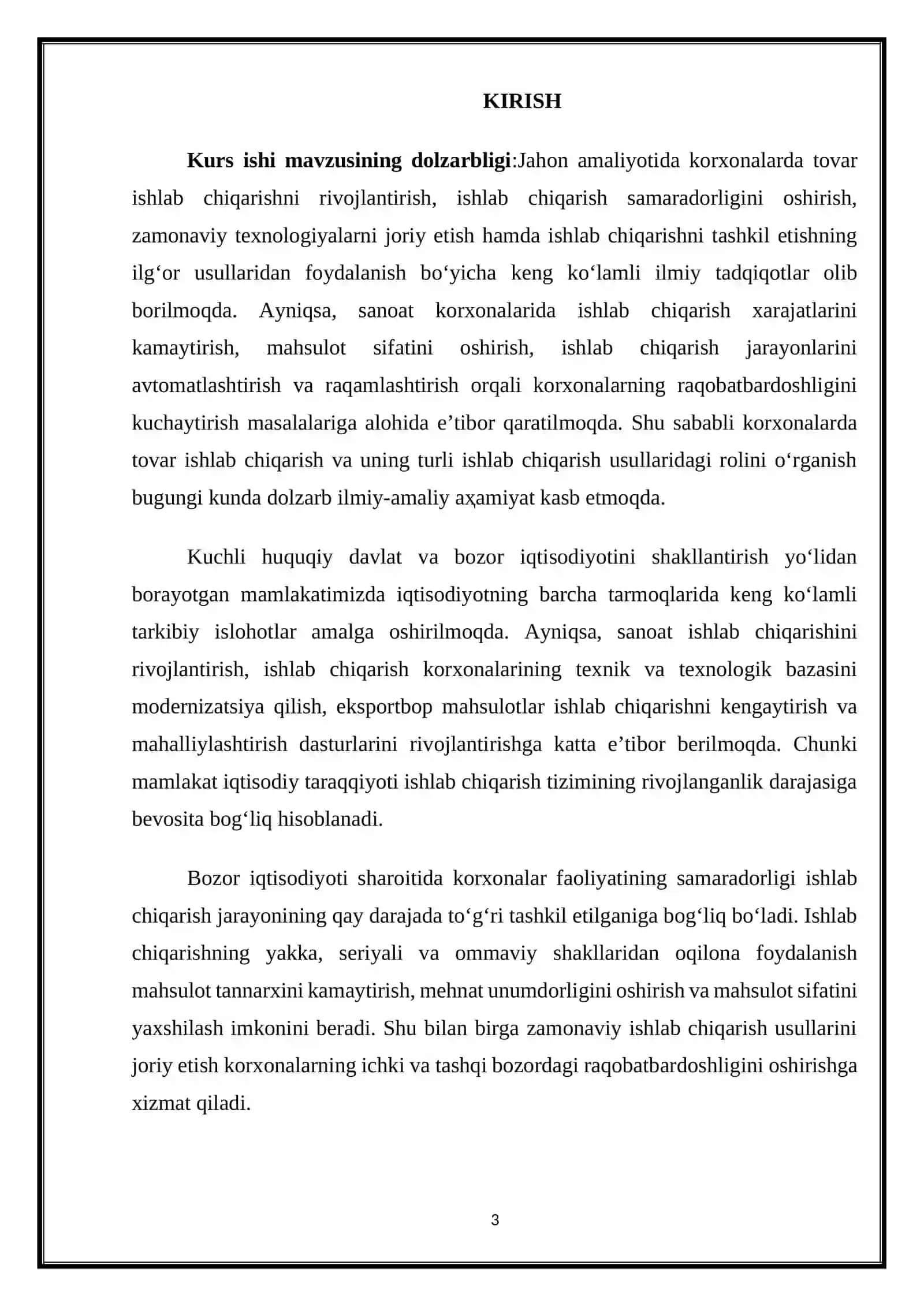 KORXONALARDA TOVAR ISHLAB CHIQARISH VA UNING TURLI ISHLAB CHIQARISH USULLARIDAGI ROLI 3