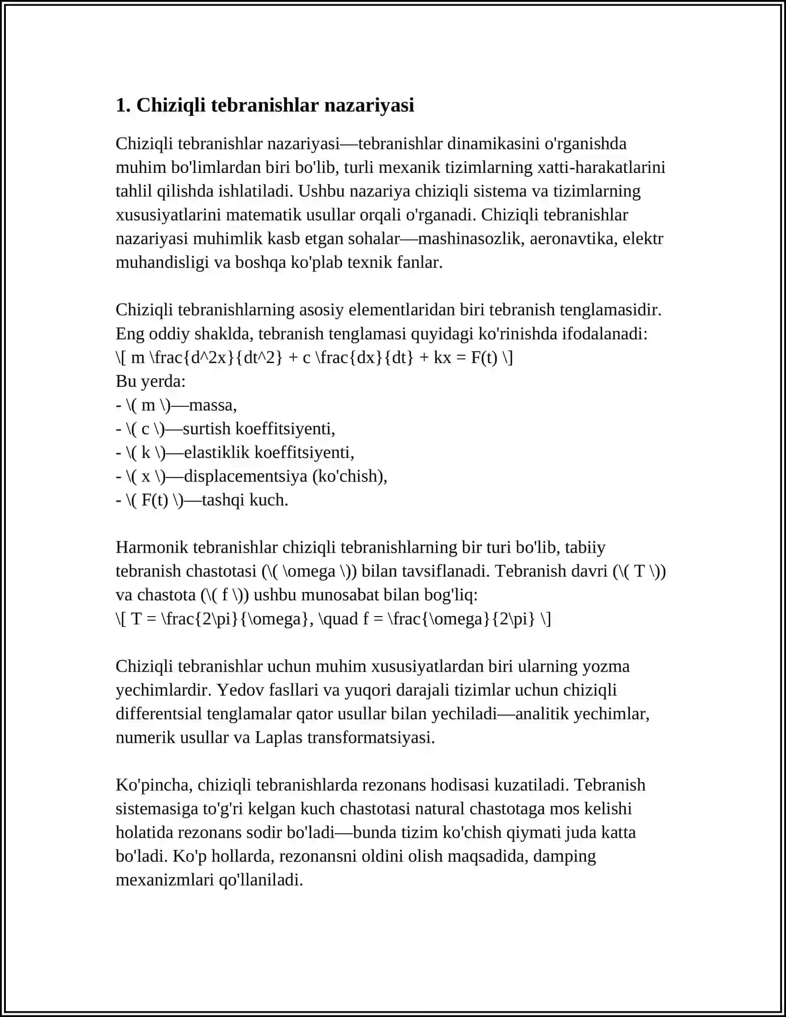 MEXANIK TEBRANISHLARNING DIFFERENSIAL TENGLAMALARI 3