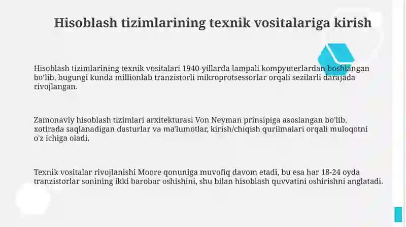 Hisoblash tizimlarining texnik vositalari 3