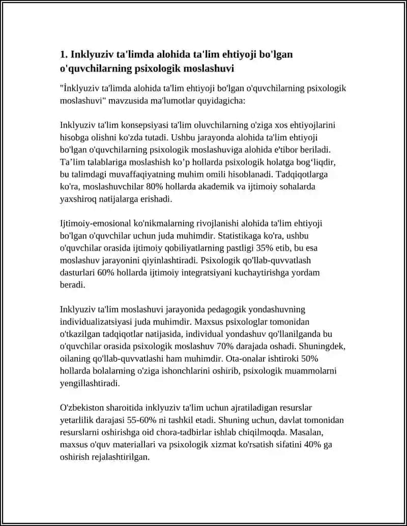 INKLYUZV TA'LIMDA ALOHIDA TAʼLIM EXTIYOJI OʻQUVCHILARNI MOSLASHIVI 3