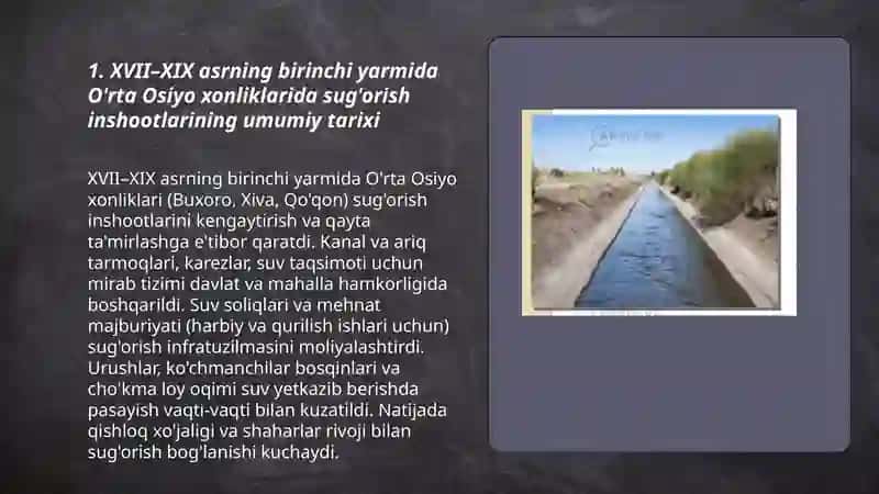 O'rta Osiyo xonliklarida sug'orish inshoatlarning barpo etilishi 3