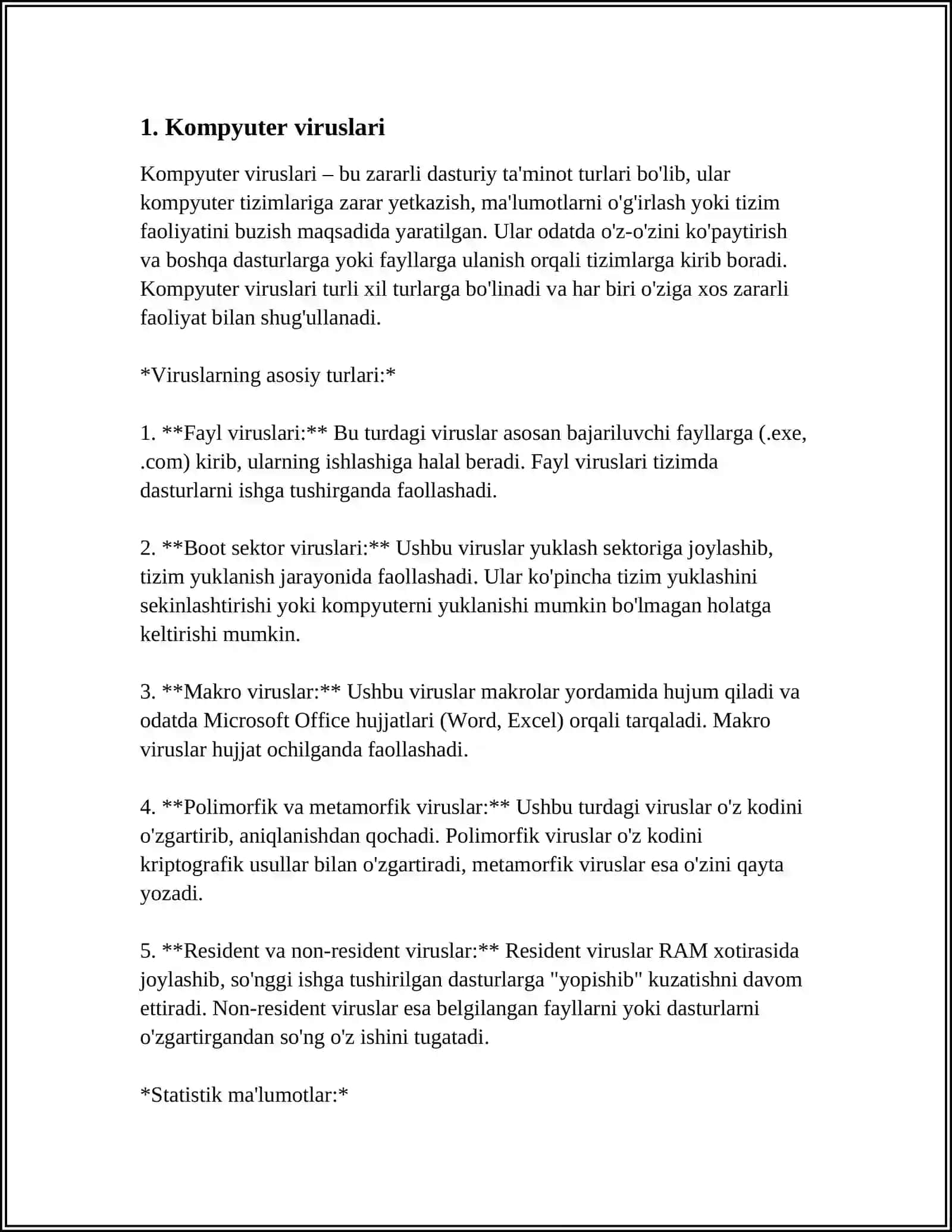 MUSTAQIL ISH Mavzu: ZARARKUNANDA DASTURLARNING TURLARI 3