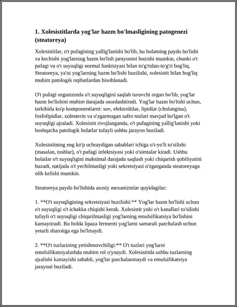 XOLESISTITLARDA YOG’LAR HAZMLANISHINI BUZILISHI (STEATOREYA) 3
