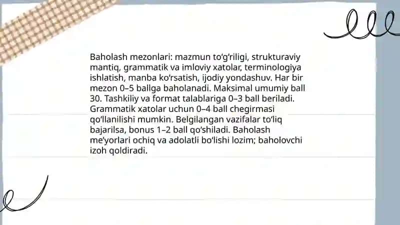 Yozma ishlarni tekshirish va baholash 3