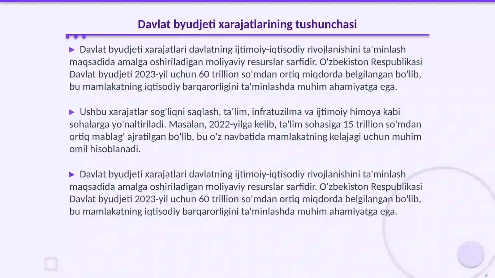 Davlat byudjeti xarajatlari va ularning ijtimoiy iqtisodiy ahamiyati 3