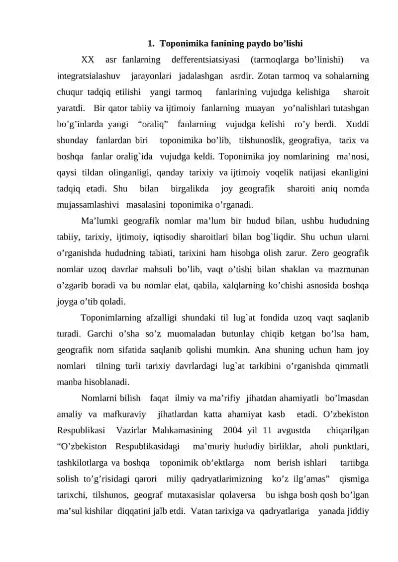 Toponimlarning geografik jihatdan o’rganilishi 3