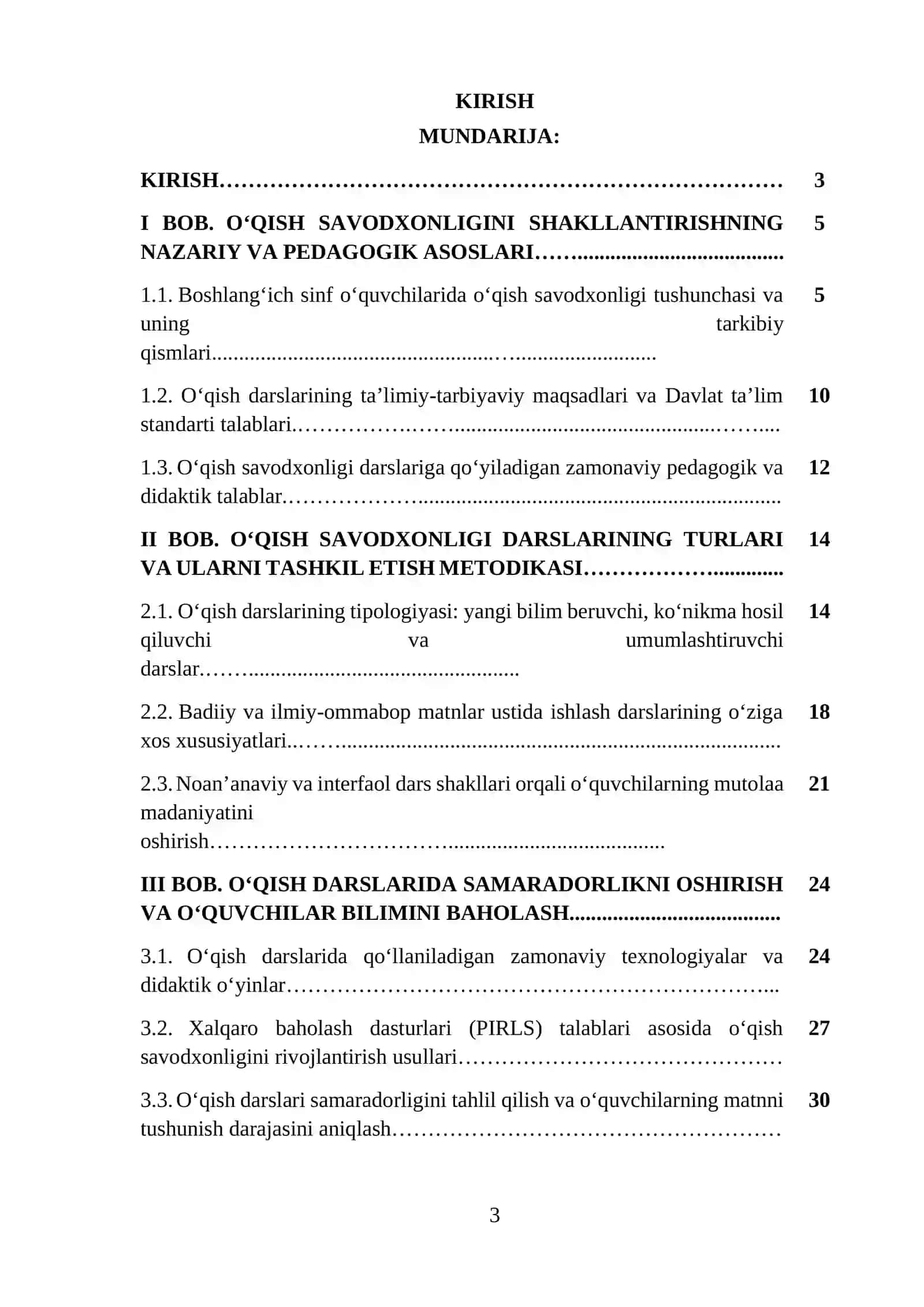 Kurs ishi - "O‘qish savodxonligidan dars turlari va ularga qo‘yiladigan talablar" 3