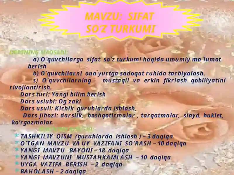 Abdusalimova Nargiza prip-579ning Sifat soʻz turkumidan tayyorlangan prezintetsiyasi 3