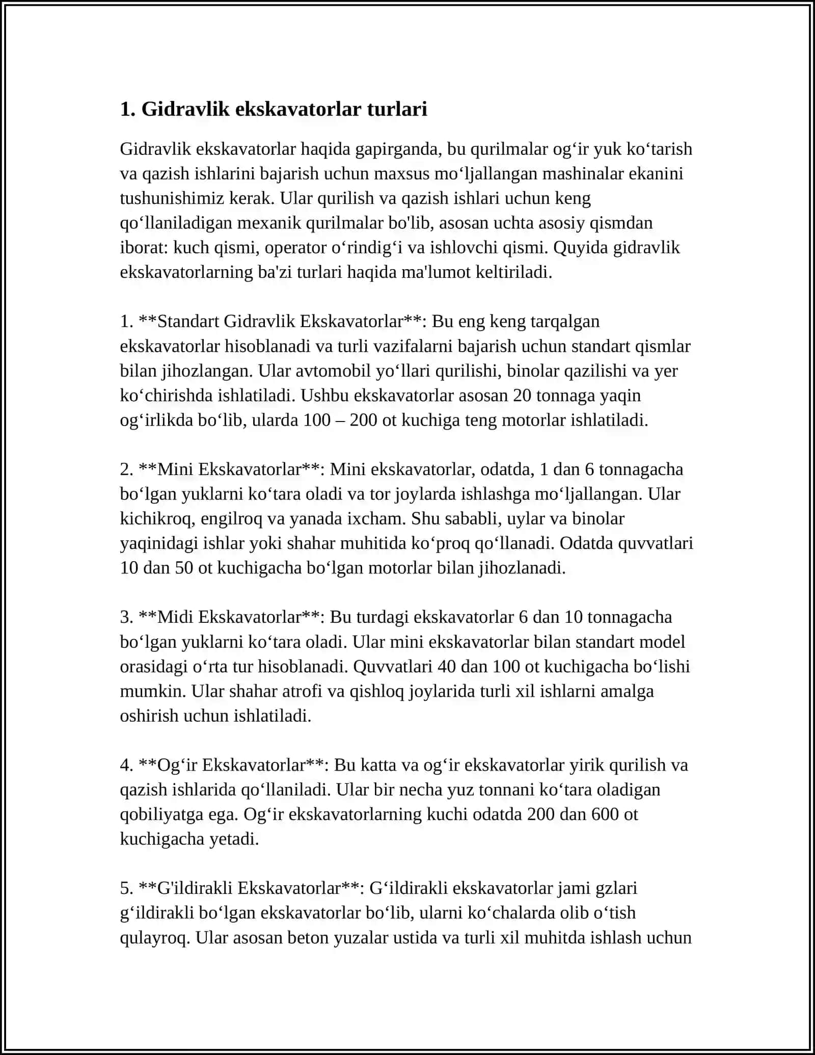 BIR CHOʻMICHLI TESKARI KURAKLI GIDRAVLIK EKSKAVATORLARNING ASOSIY QISMLARI VA KONSTRUKTIV TUZILISHINI OʻRGANISH 3