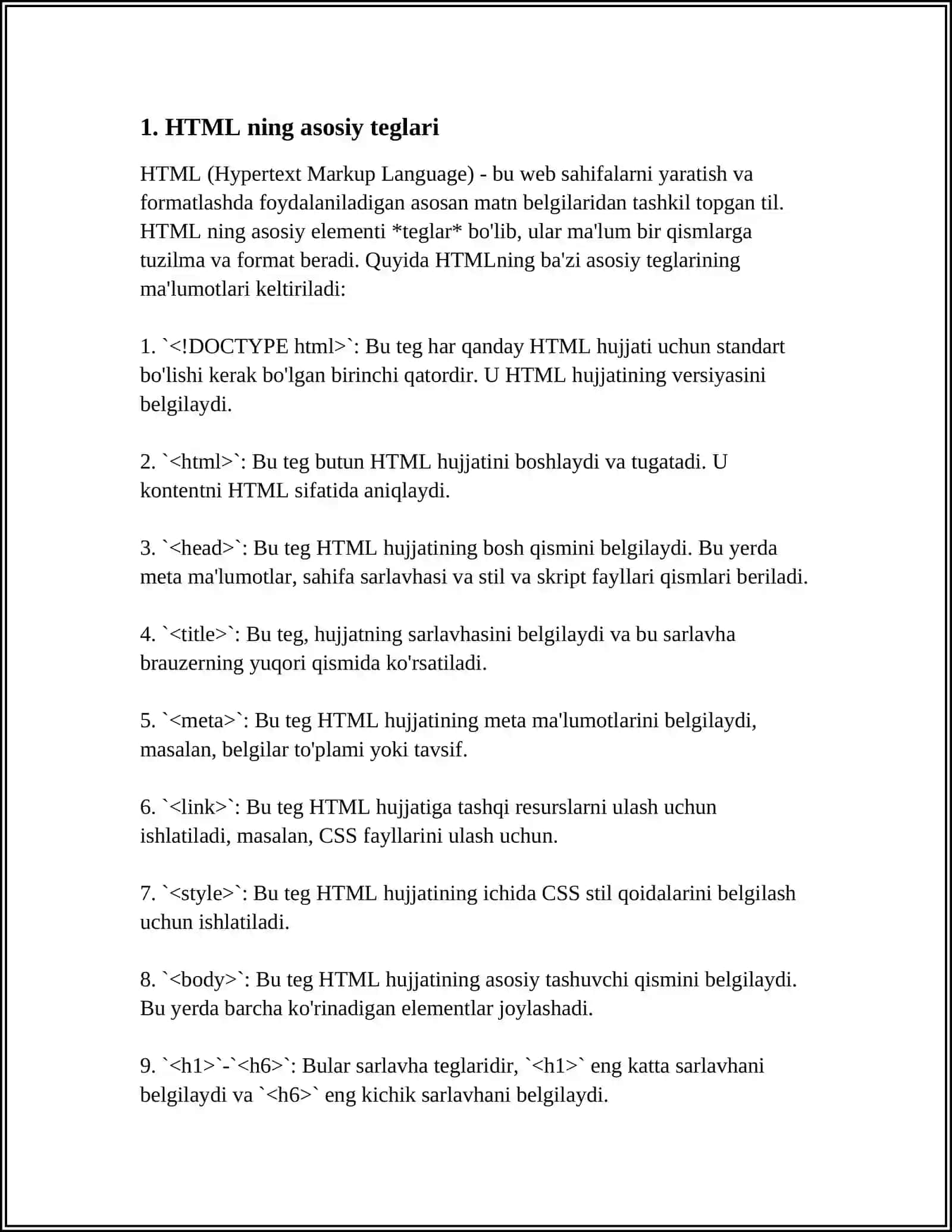 WEB SAHIFA YARATISH. HTML FAYLLAR YARATISH. TARMOQ TOPOLOGIYASI. LOKAL TARMOQ ORQALI AXBOROTLAR ALMASHISH 3